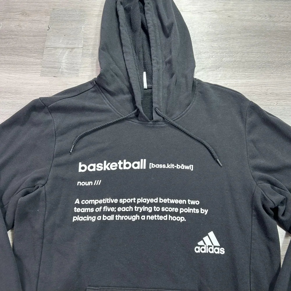 Adidas Hoodie Mens Small Black Basketball Pullover Sweatshirt Lightweight FR9336